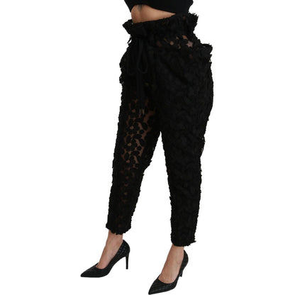 Dolce & Gabbana Black Floral Lace Tapered High Waist Pants Jeans & Pants