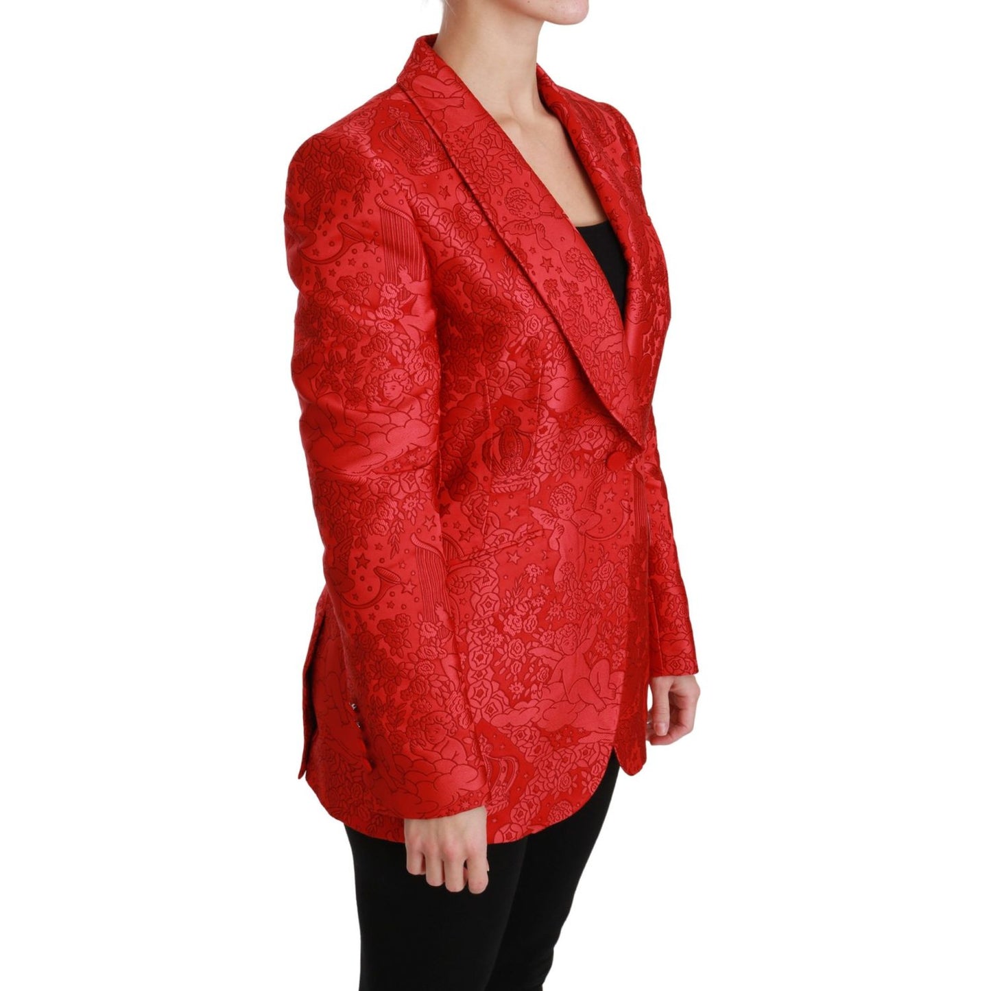 Dolce & Gabbana Red Floral Angel Blazer Coat Jacket