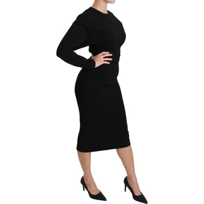 Dolce & Gabbana Black Bodycon Sheath Midi Stretch Dress Dresses