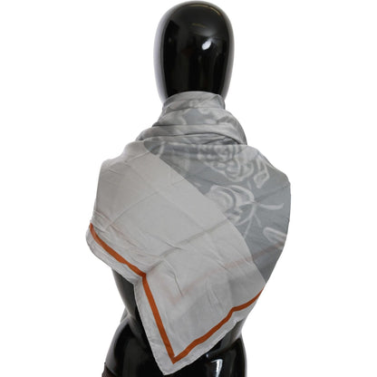 Costume National Gray Orange Silk Floral Foulard Wrap Scarf Silk Wrap Shawls