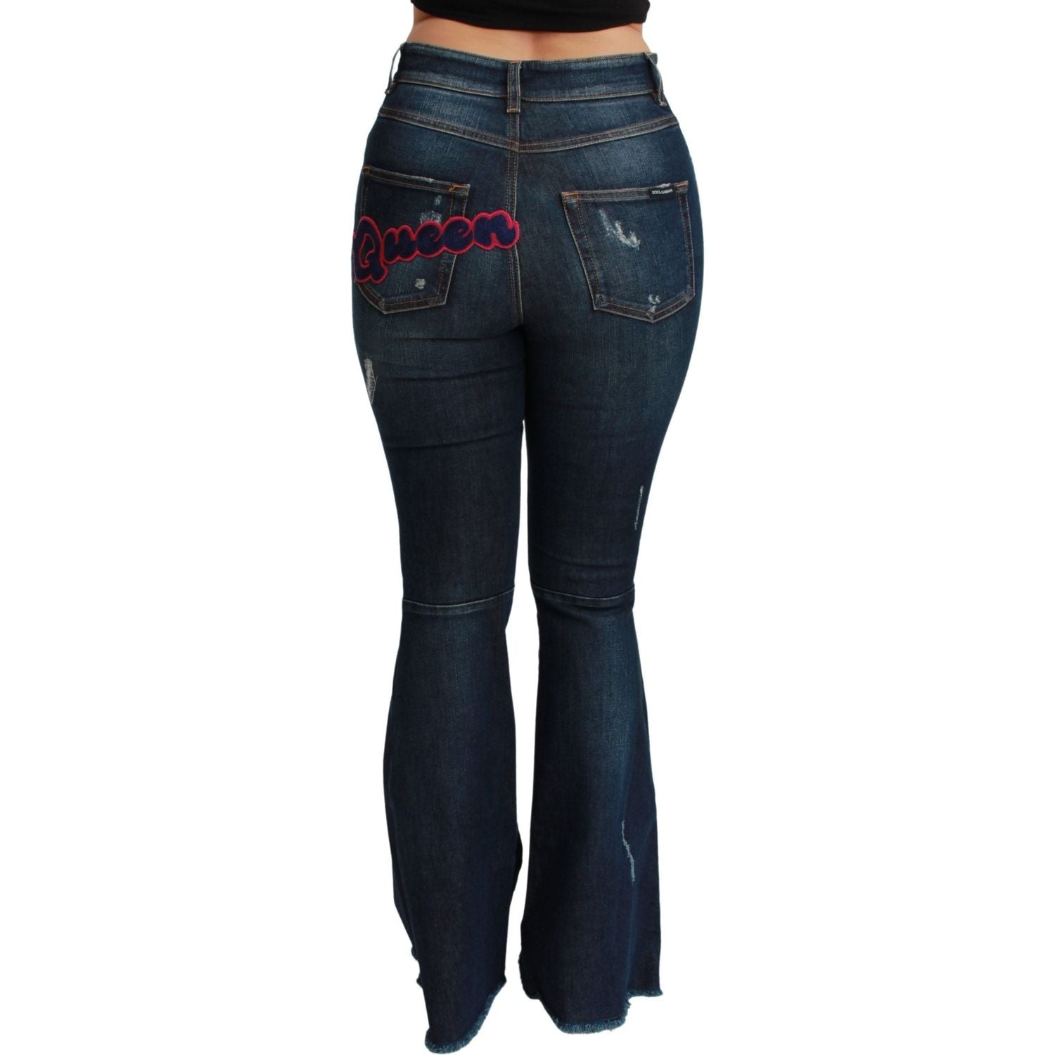 بنطلون جينز دولتشي آند غابانا شيك بخصر مرتفع وواسع من الأمام وتطريز كوين