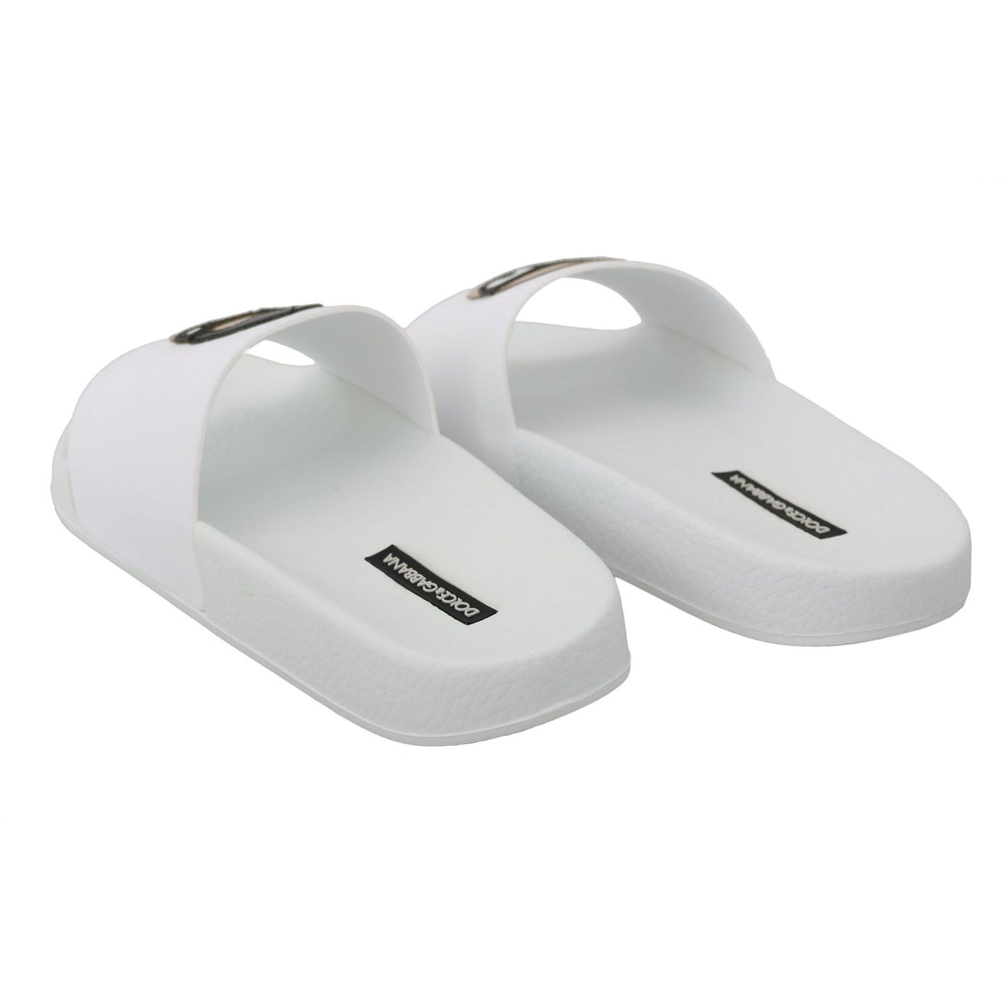 Dolce & Gabbana White Leather #dgfamily Slides Shoes Sandals