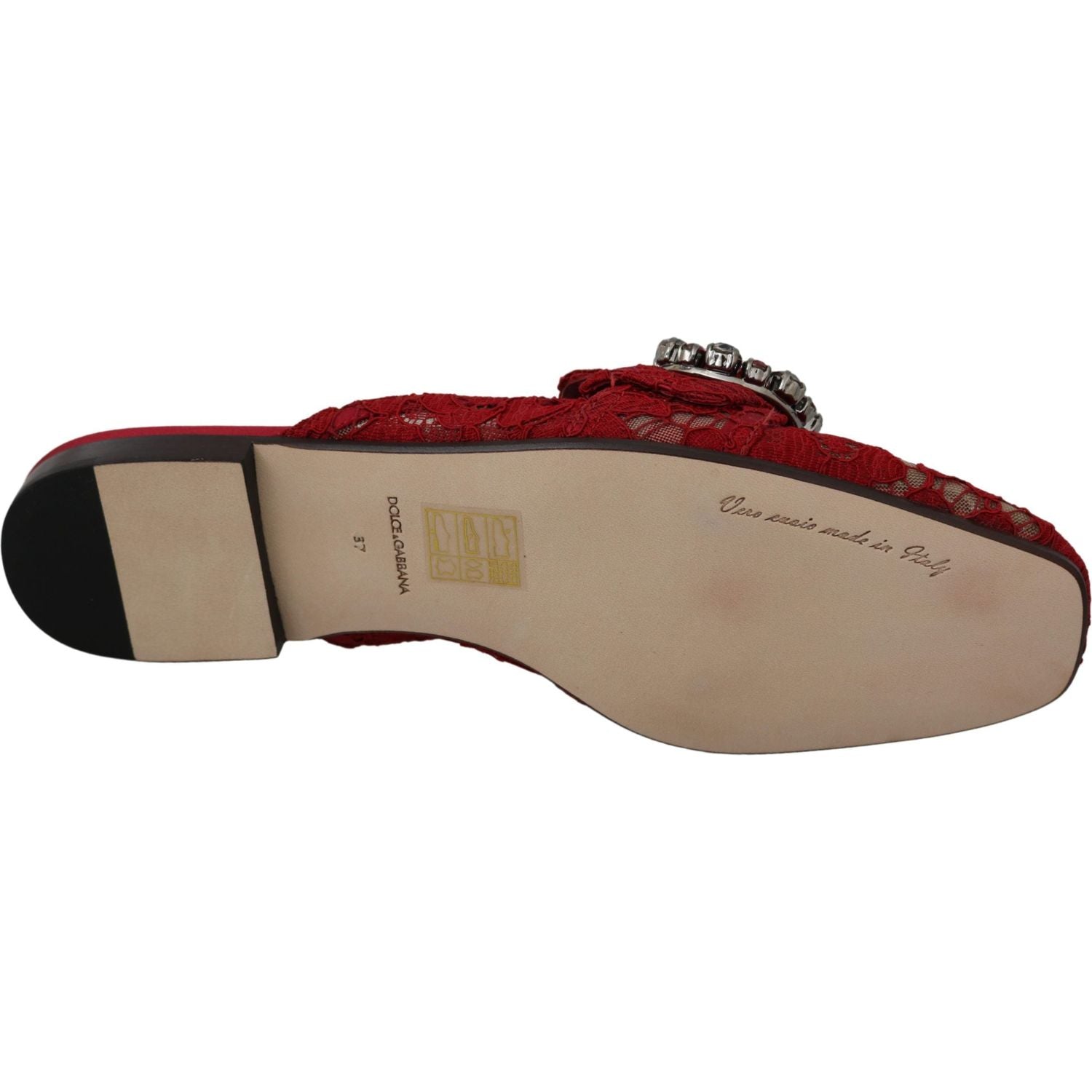 带水晶装饰的亮红色平底凉鞋