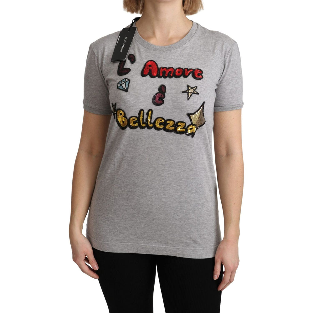 Dolce & Gabbana Gray Cotton Amore e Bellezza Top T-shirt TSH5154-36