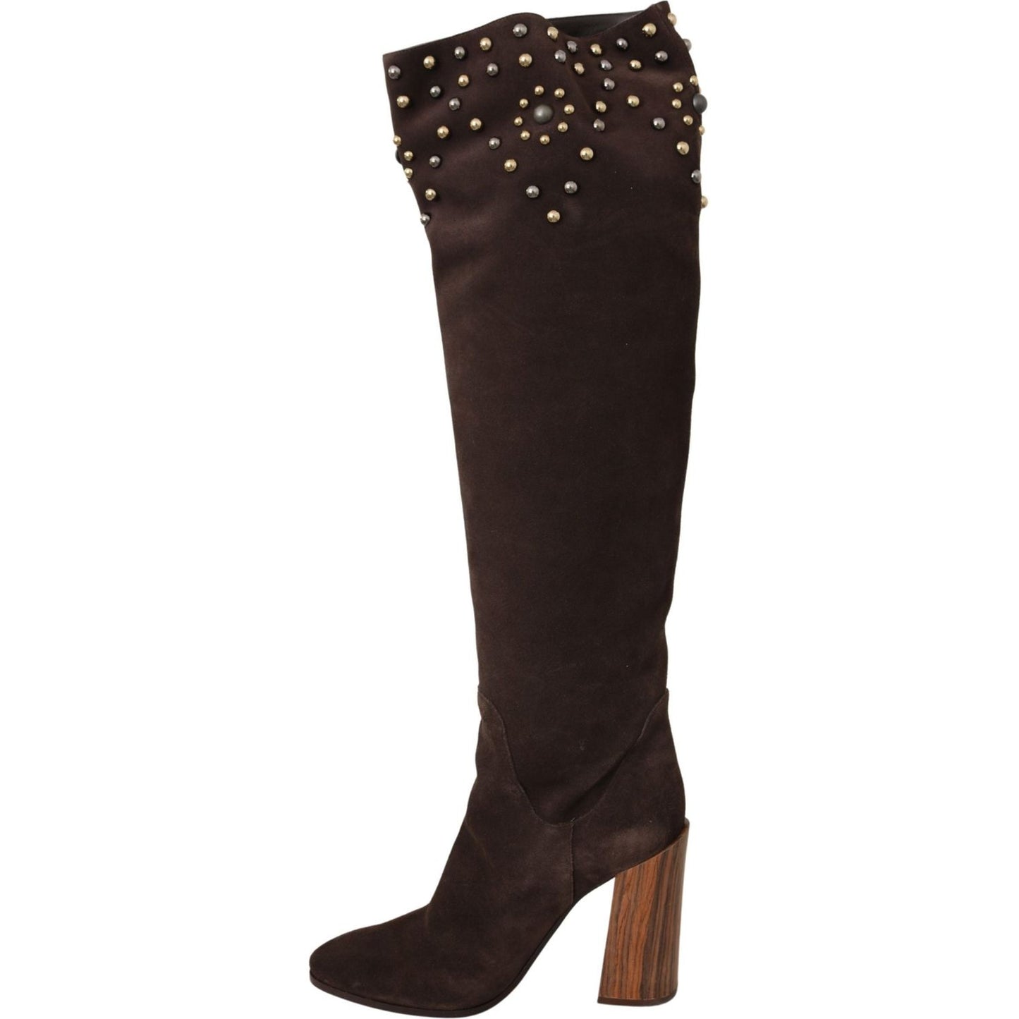 Dolce & Gabbana Brown Suede Studded Knee High Shoes Boots