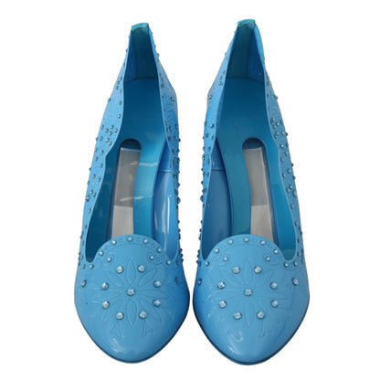 Dolce & Gabbana Blue Crystal Floral CINDERELLA Heels Shoes