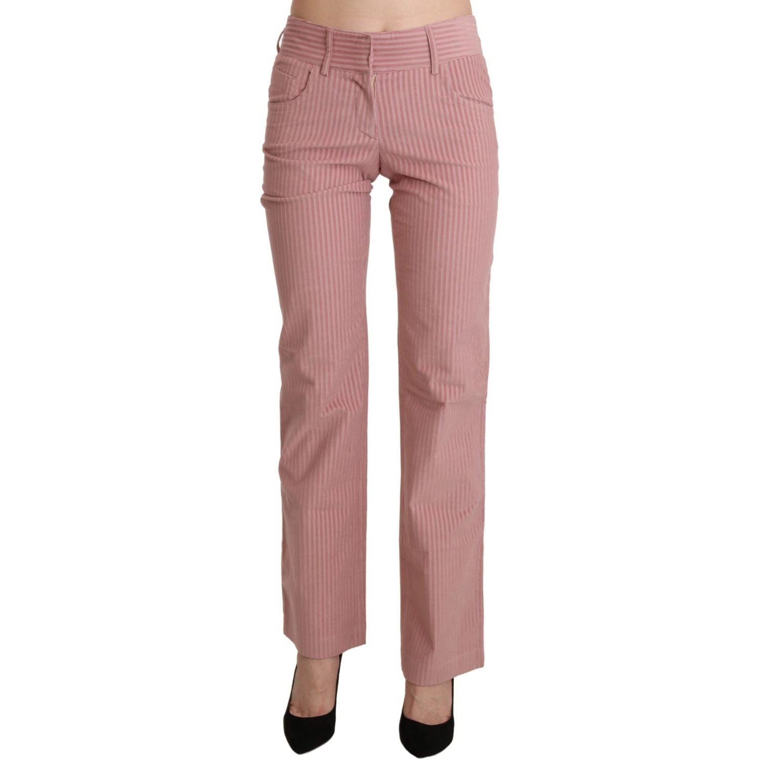 Ermanno Scervino Pink Mid Waist Straight Trouser Cotton Pants