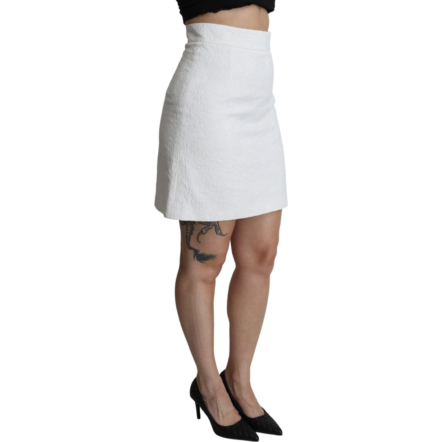 优雅白色花卉锦缎迷你裙