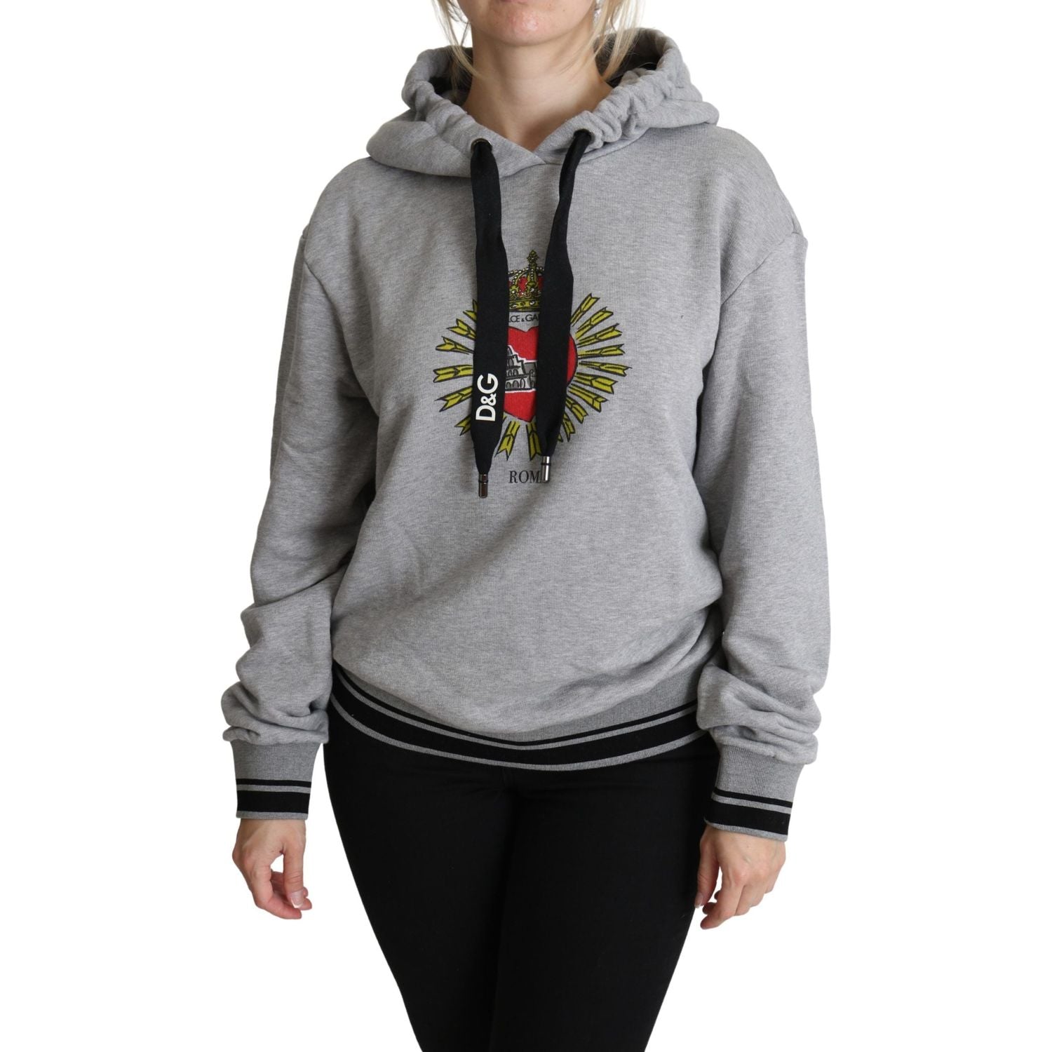 Dolce & Gabbana Gray Printed Hooded Exclusive Logo Sweater