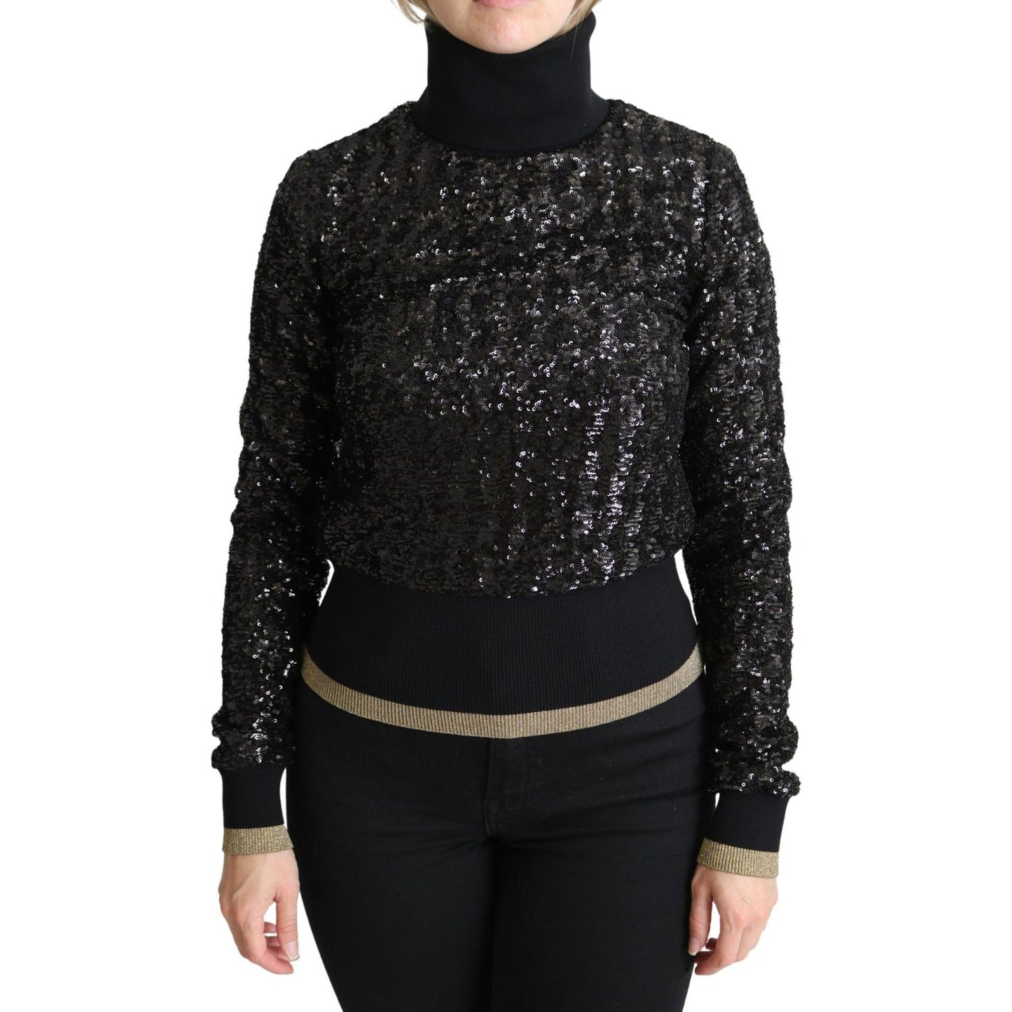 Dolce & Gabbana Black Sequined Knitted Turtle Neck Sweater