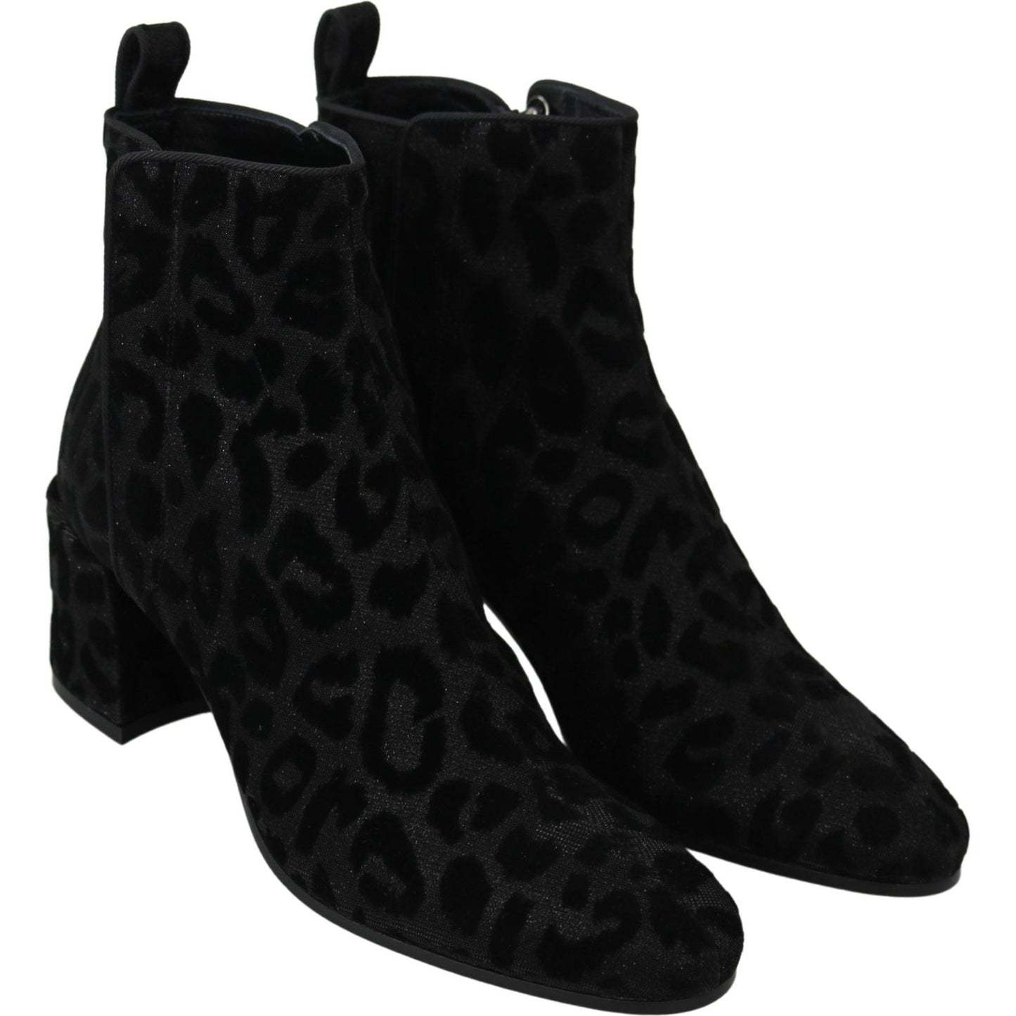Dolce & Gabbana Black Leopard Short Boots Zipper Shoes