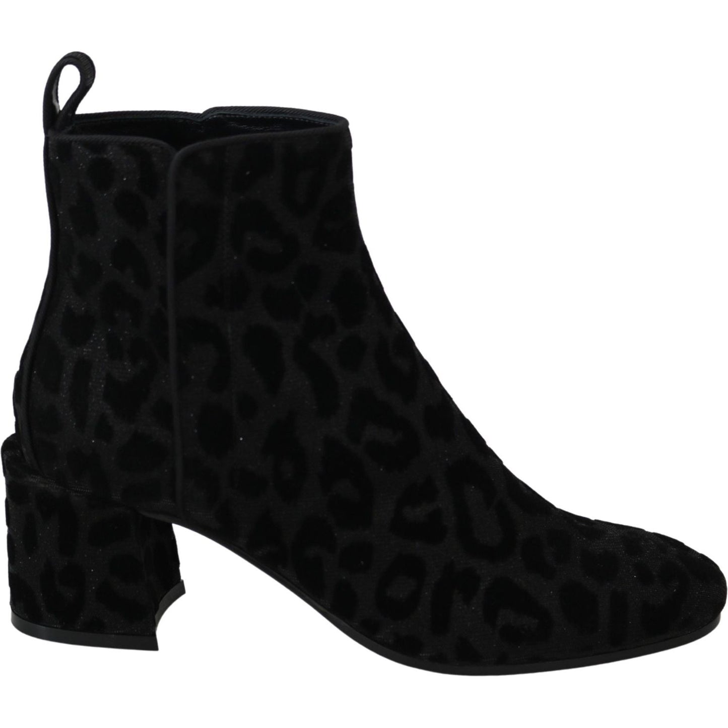 Dolce & Gabbana Black Leopard Short Boots Zipper Shoes