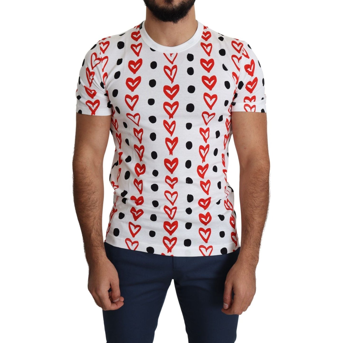 Dolce & Gabbana White Hearts Print Cotton Men Top T-shirt