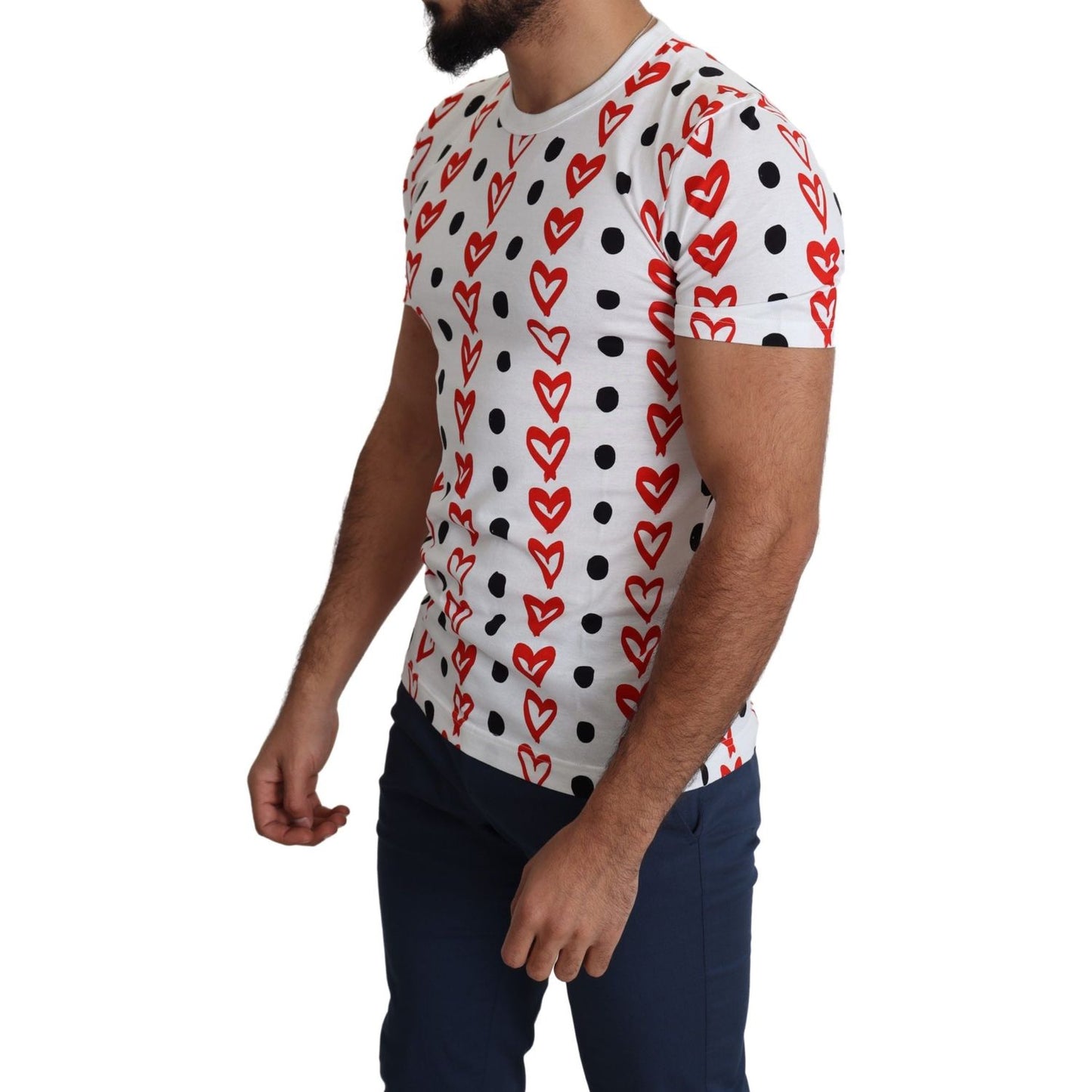Dolce & Gabbana White Hearts Print Cotton Men Top T-shirt