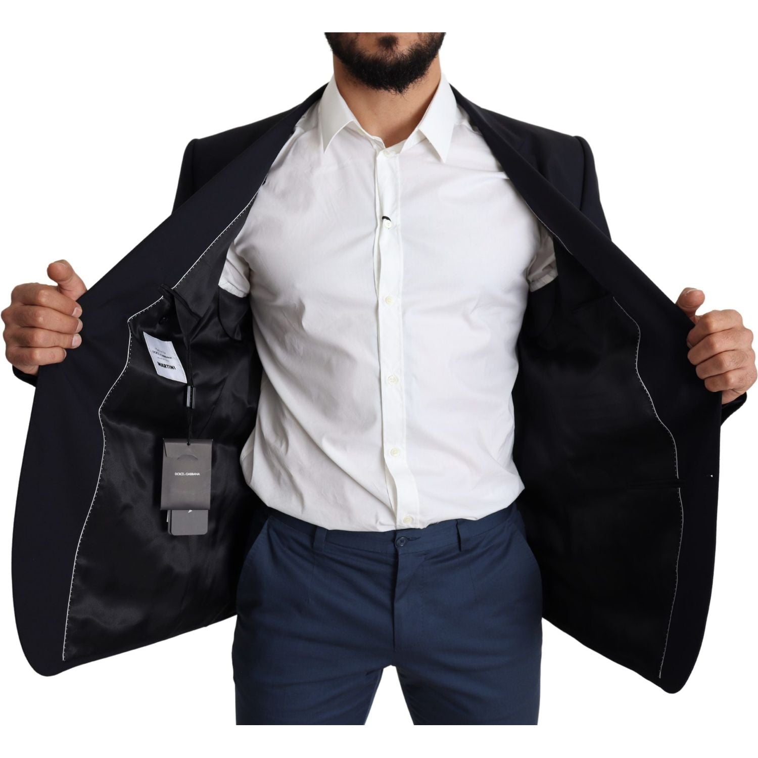 精致黑色羊毛弹力马提尼西装外套