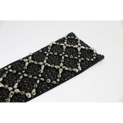 Dolce & Gabbana Black Leather Crystal Beaded Finger Free Gloves