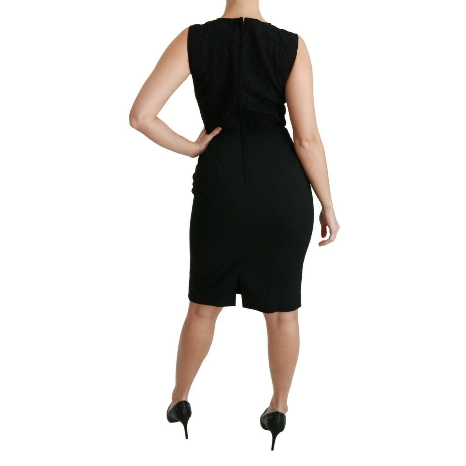 Dolce & Gabbana Black Floral Lace Sheath Gown Dress