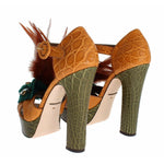 Dolce & Gabbana Orange Leather Crystal Platform Sandal Shoes