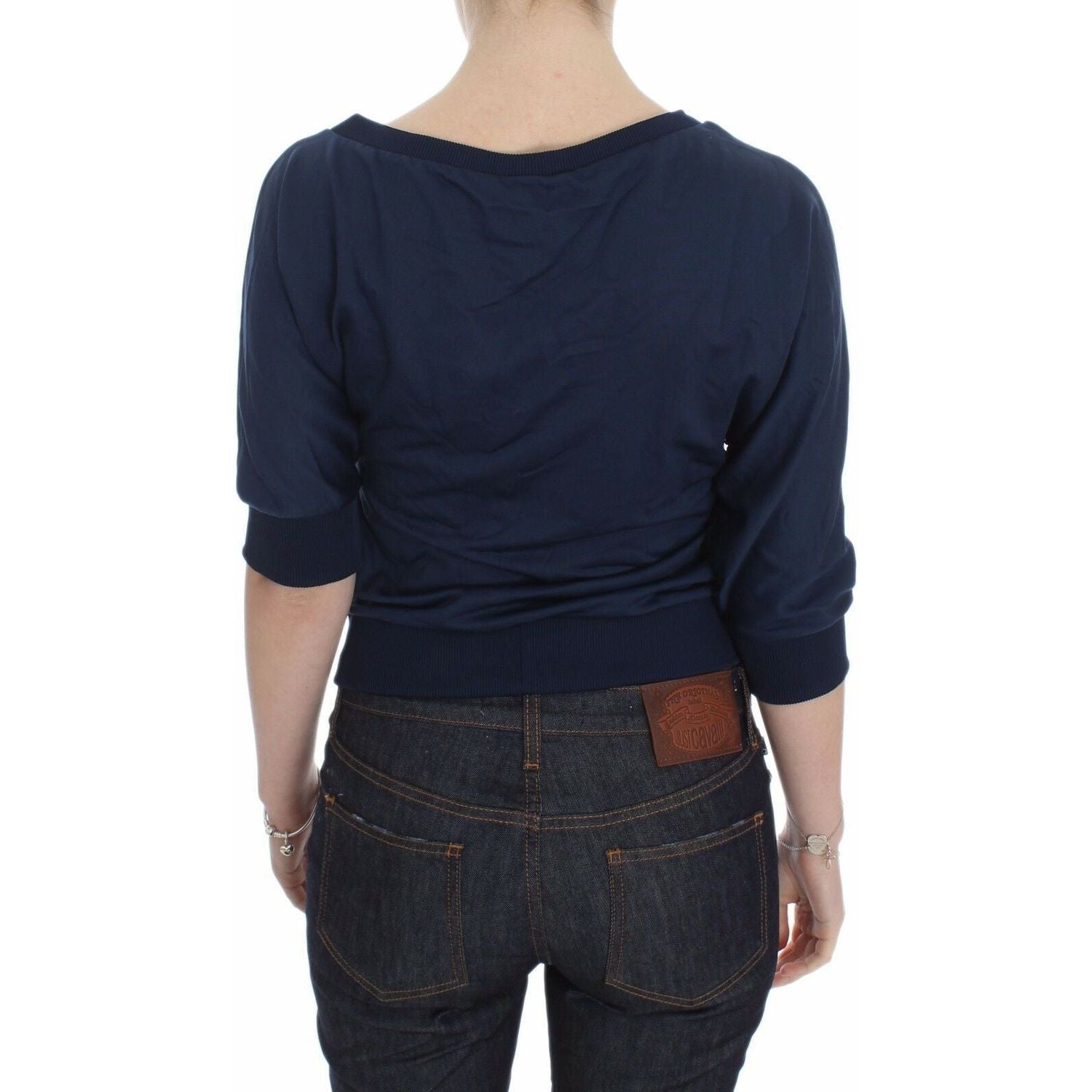 سترة إكستي الأنيقة ذات الرقبة العميقة على شكل حرف V باللون الأزرق