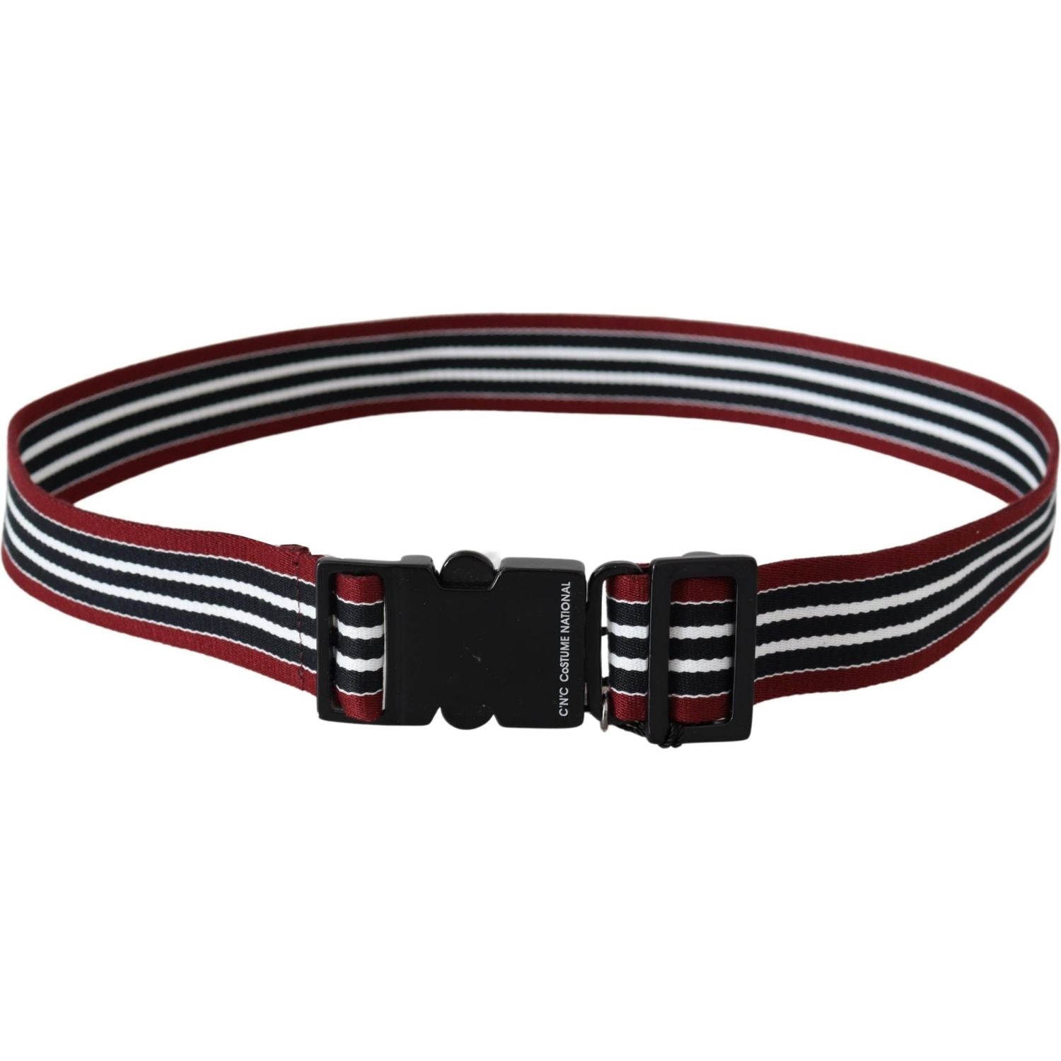 Costume National Maroon Black Stripe Silver Black Buckle Belt