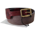 GF Ferre Brown Leather Wide Gold Chrome Logo Buckle Belt Belt