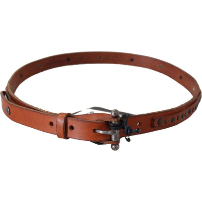 Scervino Street Brown Genuine Leather Rustic Silver Buckle Belt Belt