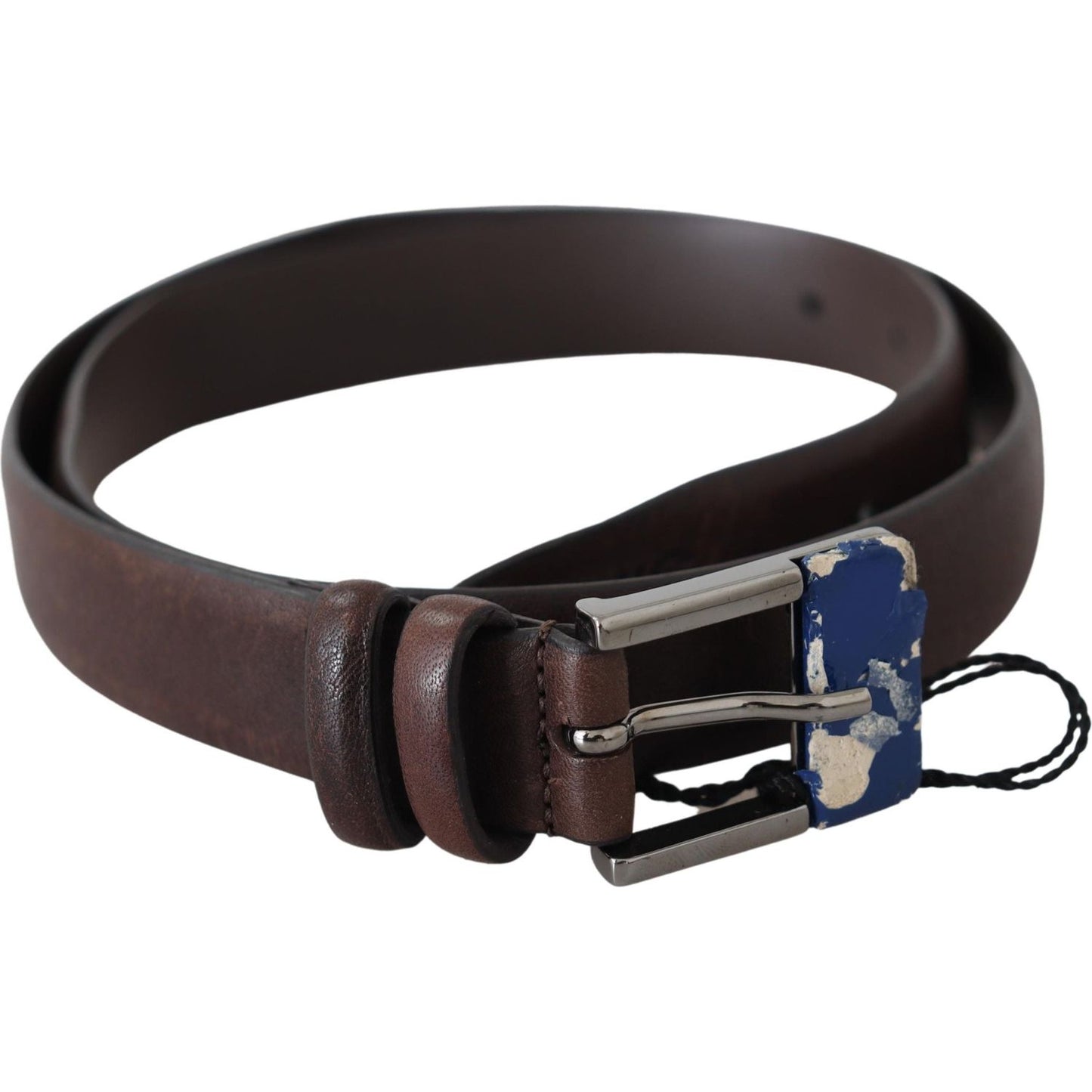 Costume National Brown Genuine Leather Silver Buckle Belt Belt