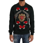 Dolce & Gabbana Emerald Cotton Sweater with Crystal Embroidery Dolce & Gabbana Black