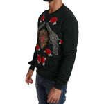 Dolce & Gabbana Emerald Cotton Sweater with Crystal Embroidery Dolce & Gabbana Black