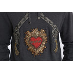 Dolce & Gabbana Gray Crystal Heart Gun Motif Sweater Dolce & Gabbana Dark Slate Gray