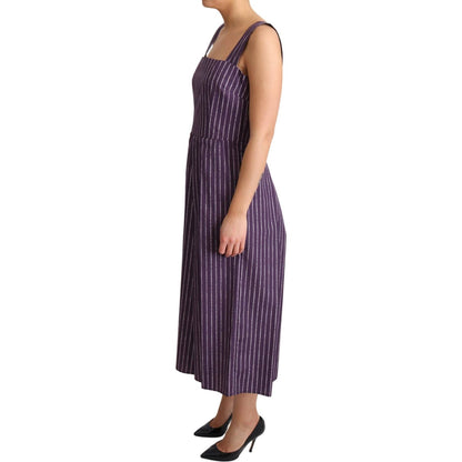 Dolce & Gabbana Purple Striped Cotton A-Line Stretch Dress