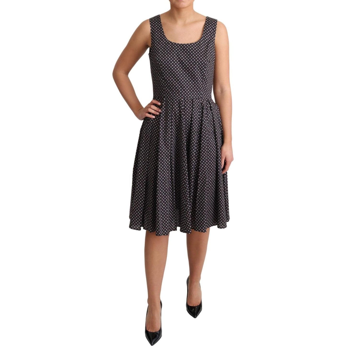 Dolce & Gabbana Black Floral Cotton A-Line Stretch Dress Dresses