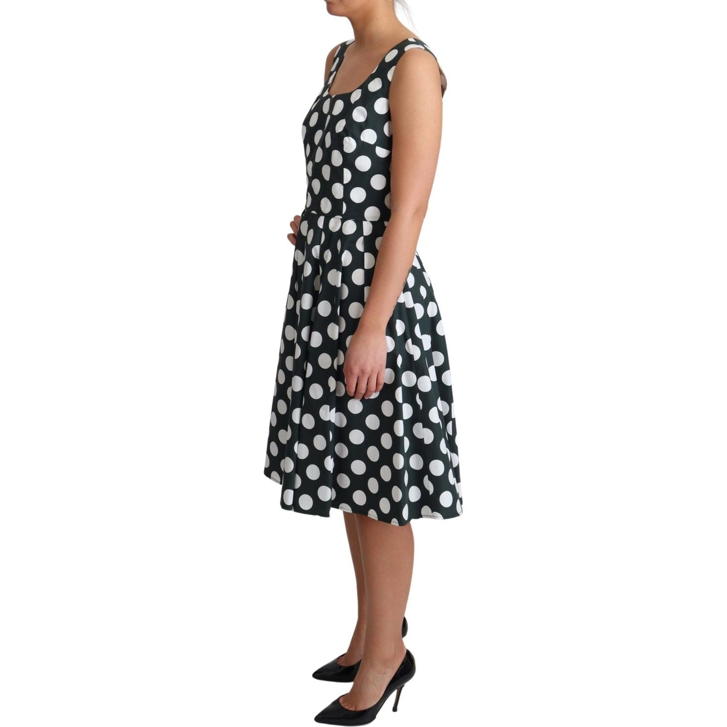 Dolce & Gabbana Green Polka Dotted Cotton A-Line Dress