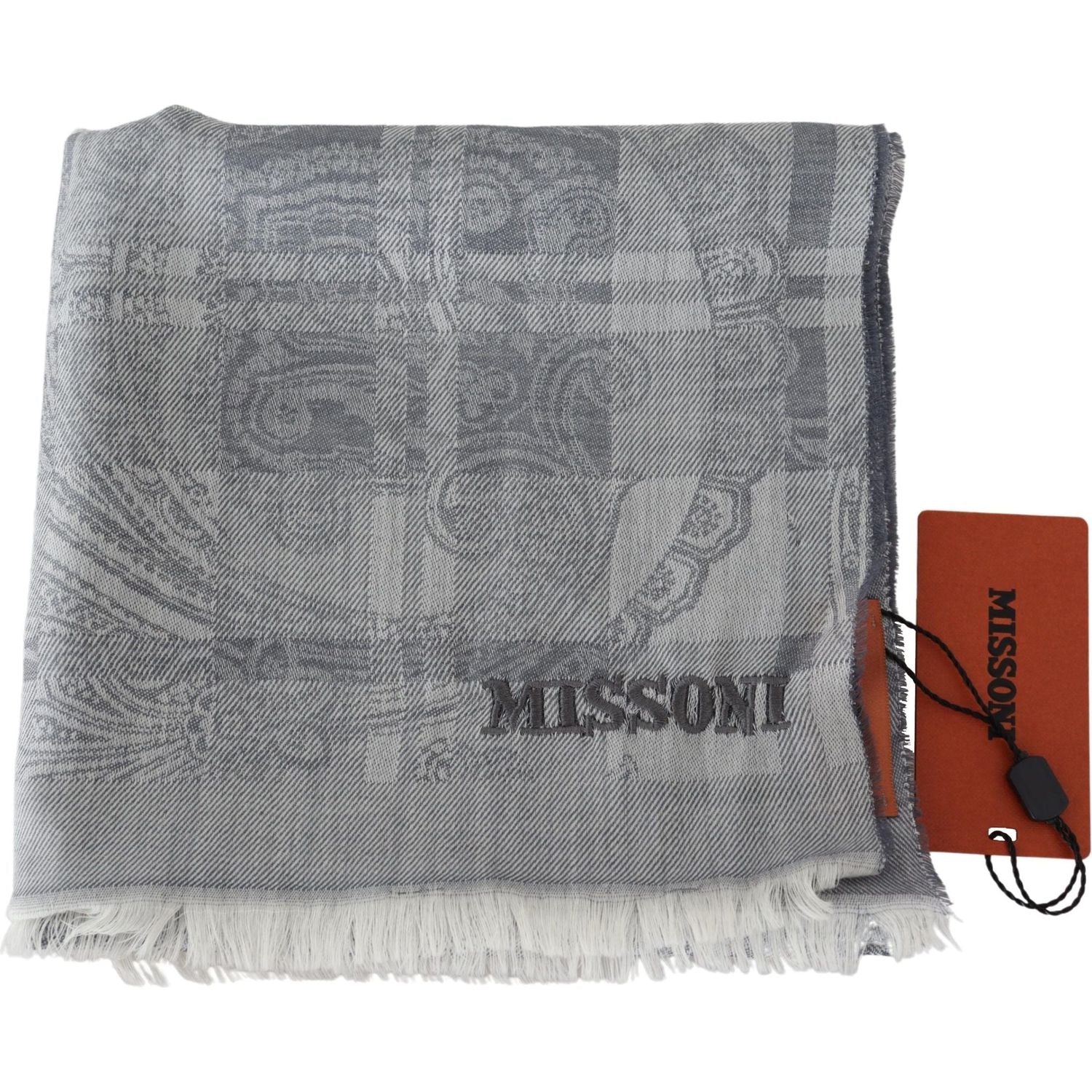 وشاح Missoni Chic رمادي اللون للجنسين من الصوف مع تطريز الشعار