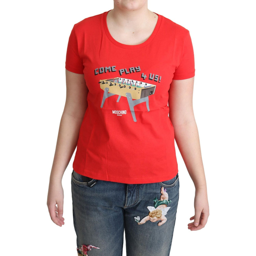 Moschino Chic Red Cotton Tee with Playful Print Moschino Firebrick
