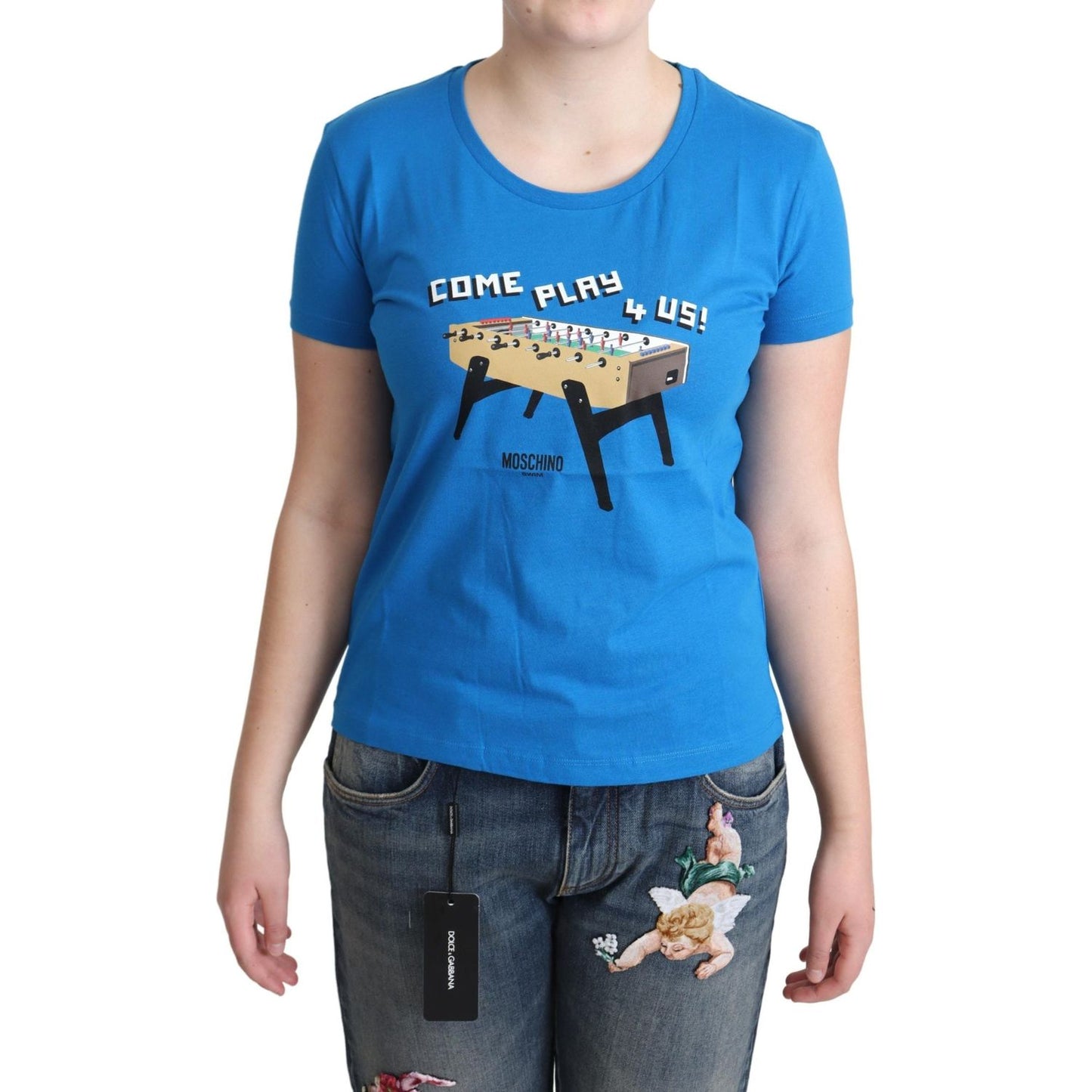 Moschino Blue Cotton Come Play 4 Us Print T-shirt TSH5077-42