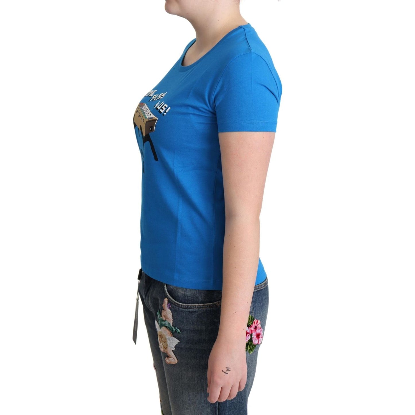 Moschino Blue Cotton Come Play 4 Us Print T-shirt TSH5077-42