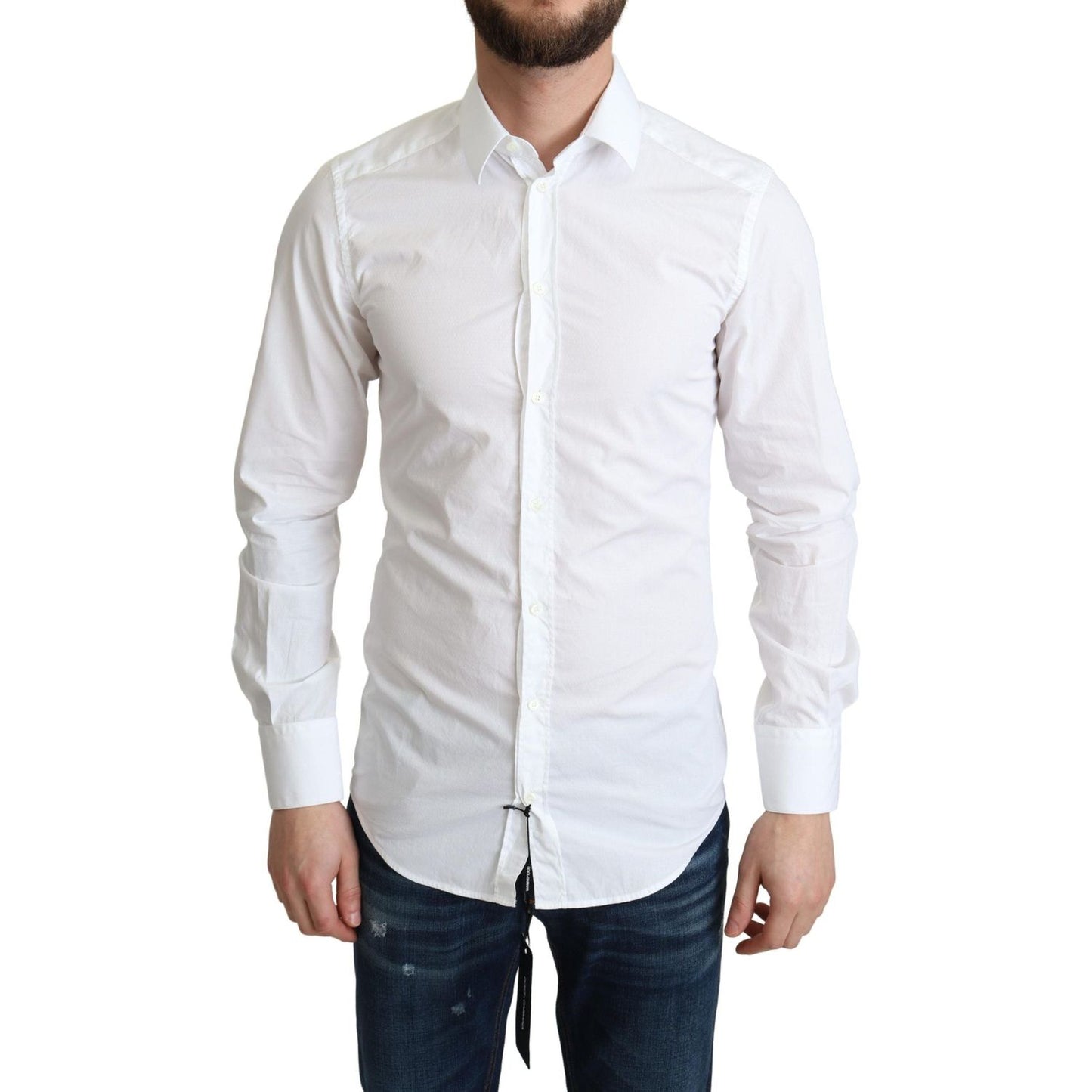 Dolce & Gabbana White Cotton Long Sleeves Men Formal Shirt