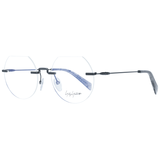 Yohji Yamamoto Gray Metal Glasses (Frames) for men in a rimless round style with grey metal frame and demo lenses.