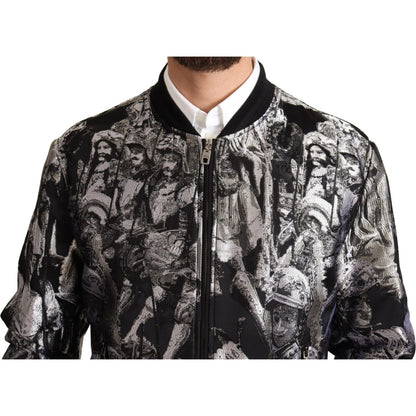 Dolce & Gabbana Black Silver Puppi Motive Bomber Jacket