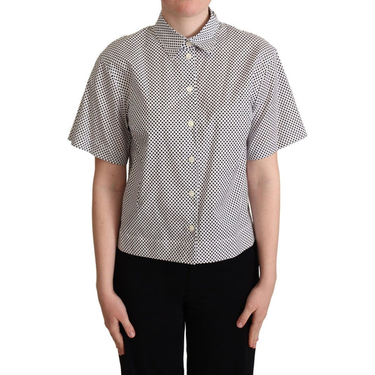Dolce & Gabbana Black Polka Dot Collared Shirt White Blouse Top