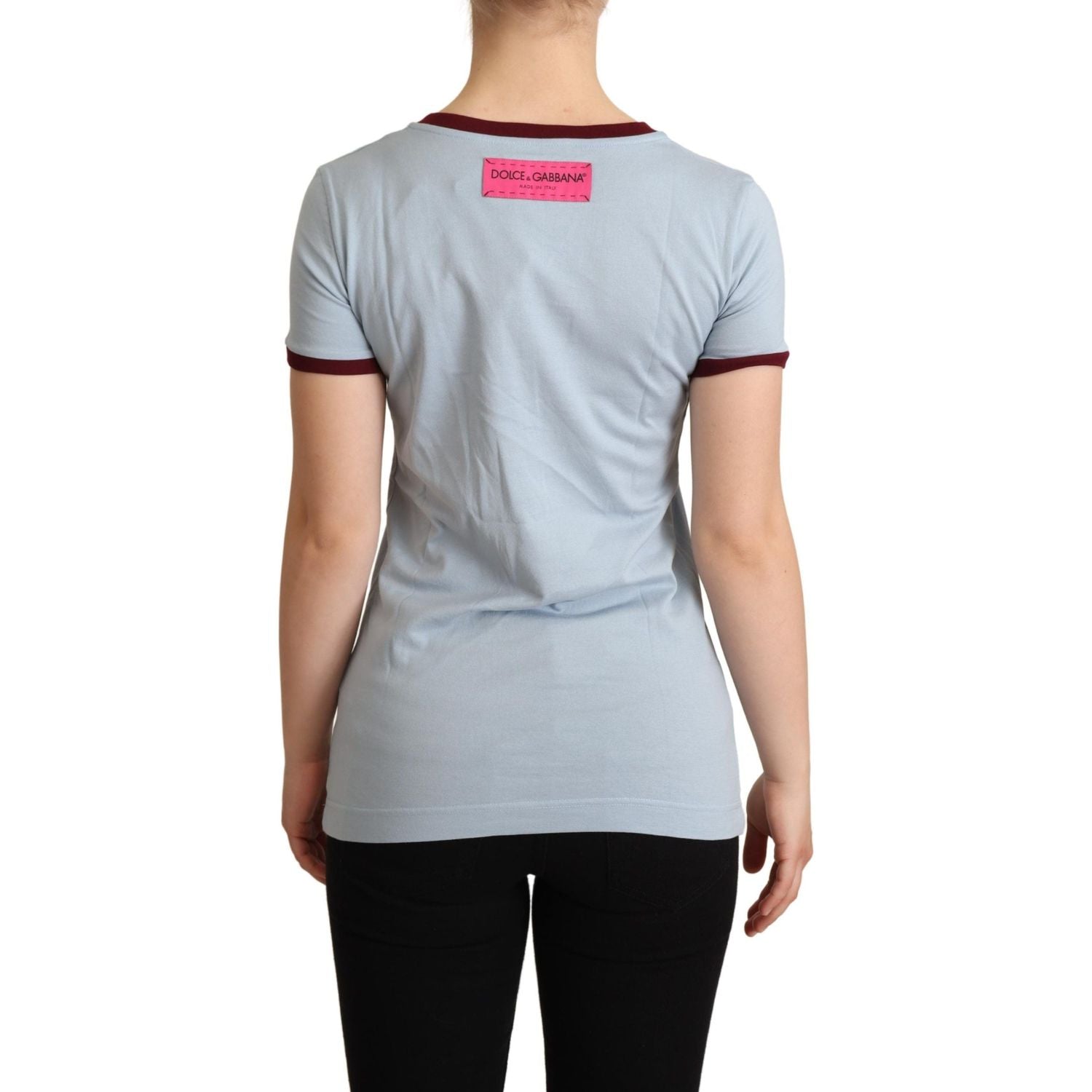 优雅蓝色圆领棉质 T 恤