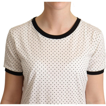 Dolce & Gabbana White Dotted Crewneck Cotton T-shirt