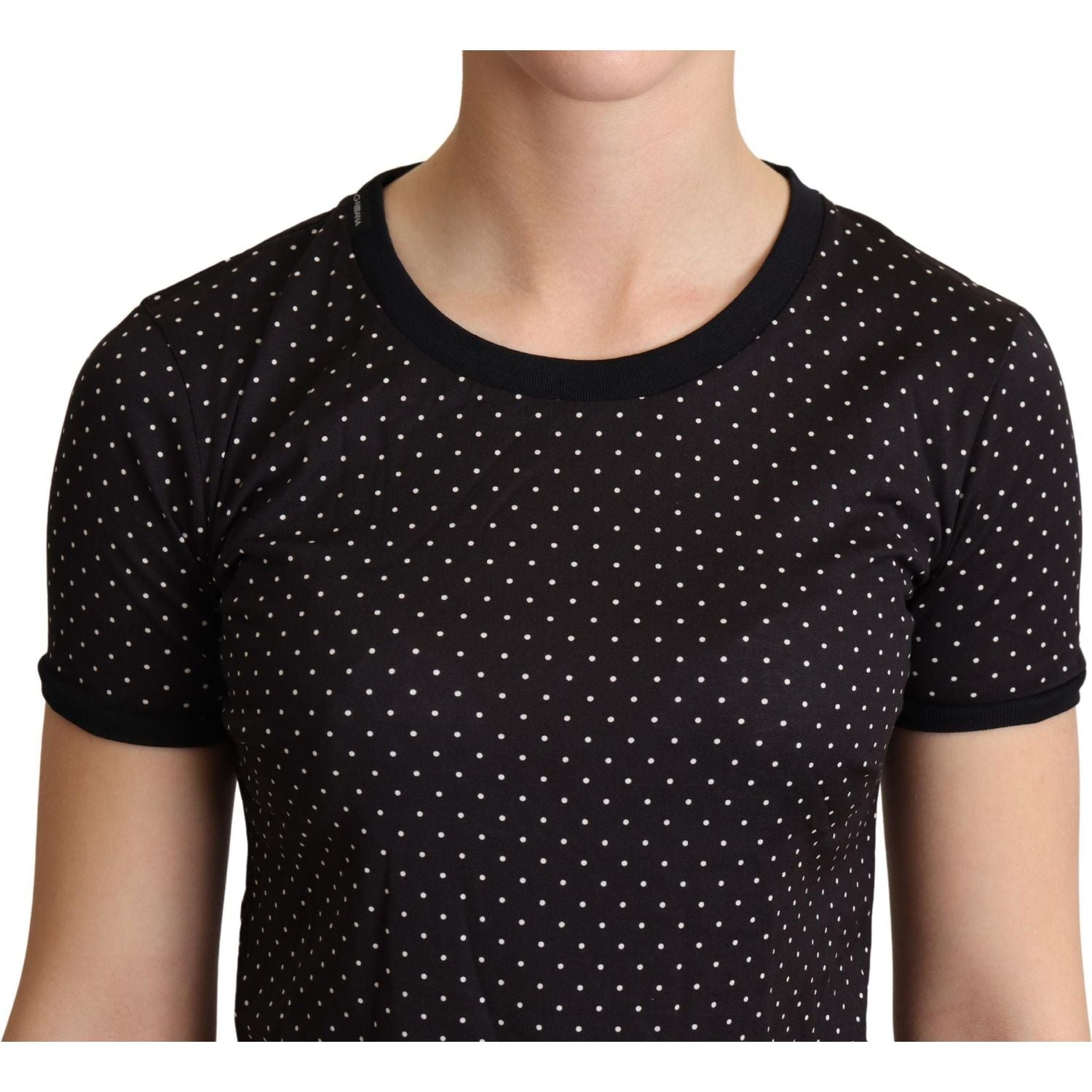 Dolce & Gabbana Black Dotted Crewneck  Cotton T-shirt