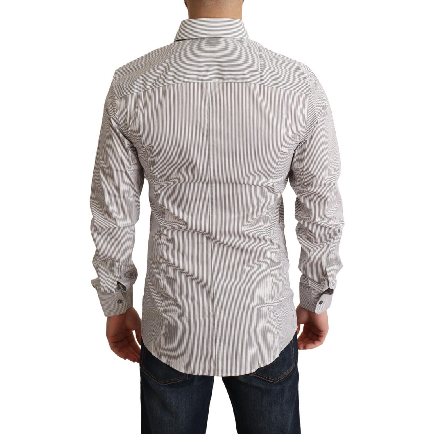 优雅灰色条纹修身正装衬衫