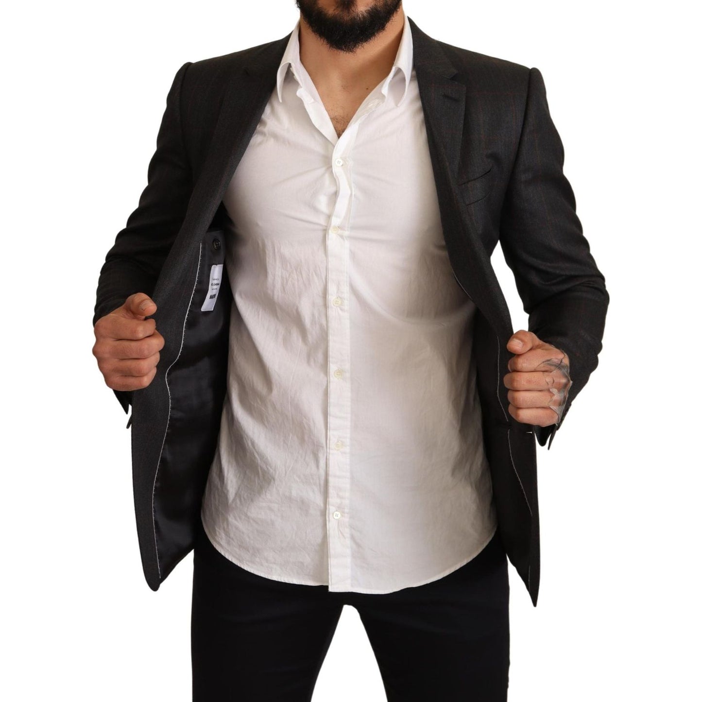 Dolce & Gabbana Gray Check Wool Slim Fit Blazer Jacket