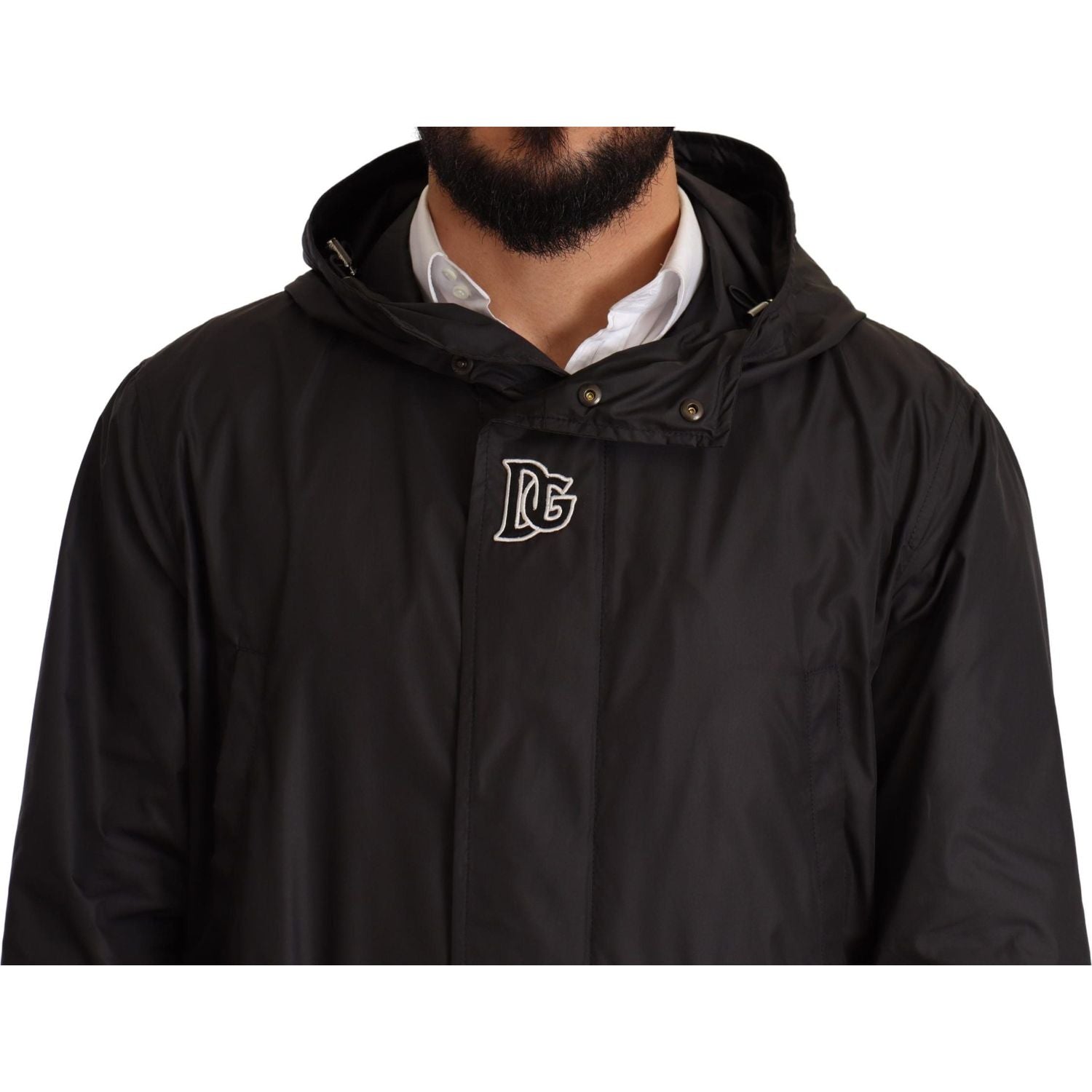 优雅黑色连帽宽松夹克