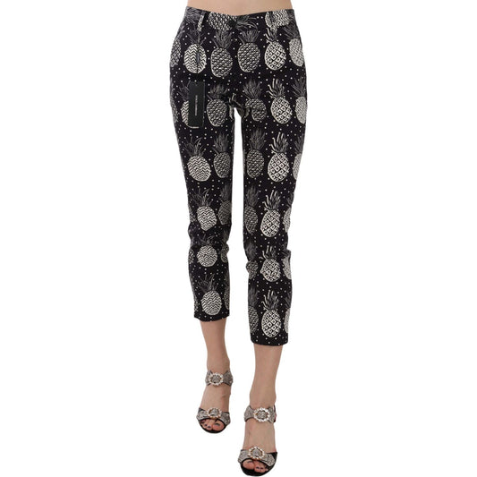 Dolce & Gabbana Black Pineapple Print Skinny Capri Pants Jeans & Pants