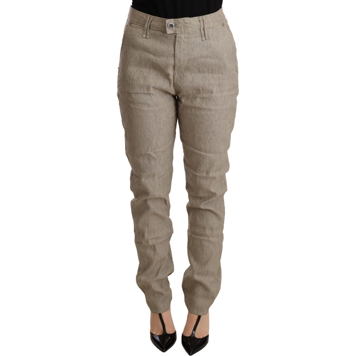 CYCLE Beige Mid Waist Casual Baggy Stretch Trouser WOMAN TROUSERS