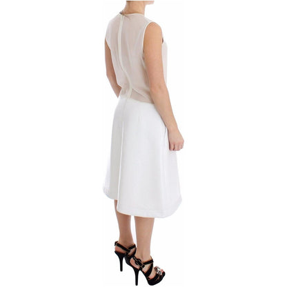 Koonhor White Pleated Bottom Tank Sheath Transparent Dress WOMAN DRESSES